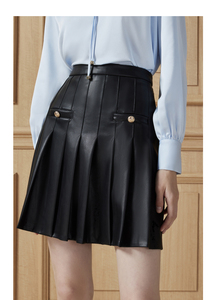 YRP002 Falda de cuero sintético plisada a la moda para mujer Falda de cuero artificial suave de alta calidad - Product Image 5