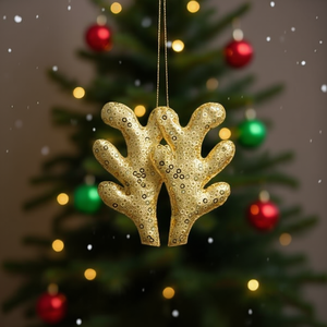 Ornamento Natalizio a Forma di Corna di Cervo Ilan 5.5x9mm con Paillettes Dorate, Set da 2 Pezzi per Decorazione Albero - Product Image 2
