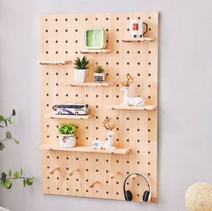 प्राकृतिक ठोस लकड़ी पेगबोर्ड दीवार आयोजक पेग बोर्ड दीवार शेल्फ फांसी भंडारण प्रदर्शन रैक आयोजक - Product Image 1