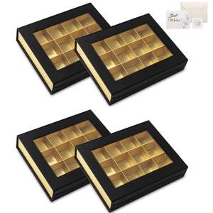 กล่องช็อคโกแลตกระดาษแข็งสีดำและสีทองแบ<span class=keywords><strong>บ</strong></span>แม่เหล็กที่กำหนดเองพร้อมหน้าต่างสำหรับเค้กคุกกี้<span class=keywords><strong>บ</strong></span>รรจุภัณฑ์ของหวาน - Product Image 1