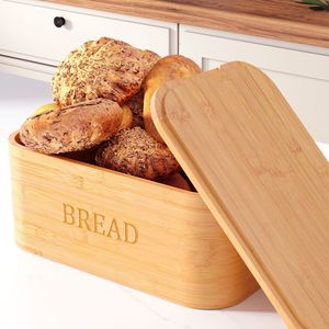 Boîte à pain en bambou rectangulaire avec couvercle, design moderne et durable, rangement pour comptoir de cuisine - Product Image 3