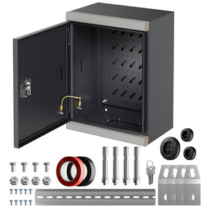 Boîte de jonction électrique en métal noir à charnières, IP65, 400*300*200 mm, étanche avec serrure pour utilisation en extérieur - Product Image 1