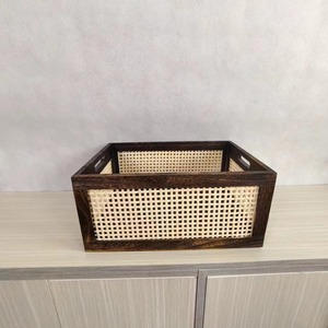 Retro Rattan Woven Solid Wood <b>Storage</b> <b>Basket</b> 35x25x16cm With Handle For Home Desktop Organizing - Product Image 3