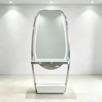 Miroir de salon sur pied avec éclairage LED et comptoir, cadre doré, poste de travail pour coiffeur, salon de beauté, barbier