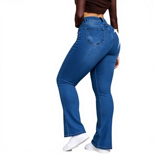 Jeans Acampanados Negros de Mujer de Tela Elástica Sólida para Otoño, Pantalones Vaqueros Elásticos de Cintura Alta, Moda Urbana, Ajuste Ceñido de Longitud Completa - Product Image 1