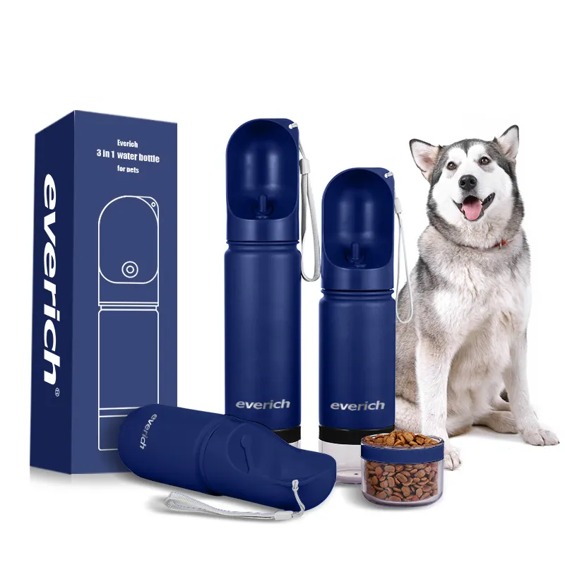 14oz 18oz 22oz Travel pet dog water bottle 3 in1 stainless steel vacuum insulated drinking Detachable with feeder bowl Portable