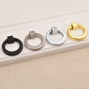 Minimalist Round Hanging Handle Zinc Alloy Wardrobe Drawer Ring <b>Black</b> Gold Chrome Brushed Durable - Product Image 2