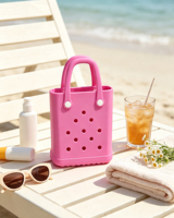 Bolsos impermeables de EVA, bolso de playa de malla resistente a las manchas, dos correas, cierre abierto, mini bolso de color caramelo, a la moda para todas las estaciones
