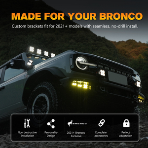 ชุดไฟตัดหมอก LIGHTFOX สำหรับ Ford Bronco ปี <span class=keywords><strong>2021</strong></span>+ ไฟ LED พ็อดไลท์ 15772LM แสงสปอตและฟลัด  เลนส์สีขาวและสีเหลืองอำพัน - Product Image 2