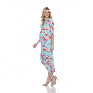 Ropa <span class=keywords><strong>de</strong></span> maternidad con estampado Floral, vestido Midi elástico con volantes altos para <span class=keywords><strong>embarazo</strong></span> y lactancia, mangas <span class=keywords><strong>3</strong></span>/4 - Product Image 5