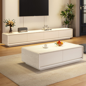 ตู้วางทีวีและโต๊ะกาแฟไม้จริงแบบโมเดิร์นเรียบง่าย ดีไซน์หรูหราพร้อมที่เก็บของใต้ตู้ สำหรับห้องนั่งเล่น - Product Image 2