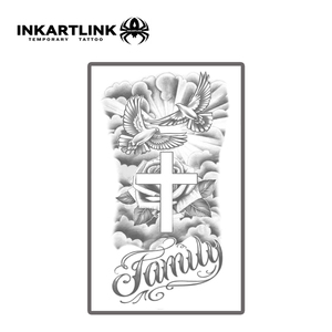 INKARTLINK Pegatina de tatuaje para el cuerpo, tatuaje temporal de papel, diseño de cruz familiar y paloma, resistente al agua, ecológico, de larga duración (15 días), a granel - Product Image 3