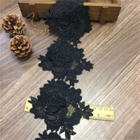 Dentelle brodée motif floral DIY de 12 cm de large pour robe de mariée, garnitures en dentelle soluble dans l'eau, tissu en polyester blanc et noir
