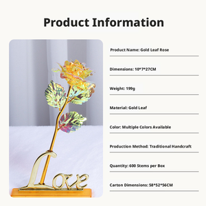 Ornement de rose plaqué or, fleur artificielle éternelle, base en forme de cœur, boîte cadeau, mariage, Saint-Valentin, vente en gros - Product Image 3