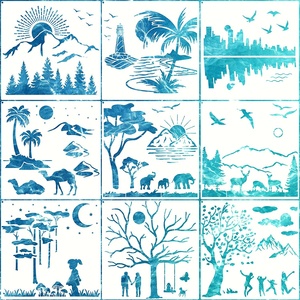 9 pièces Forêt <span class=keywords><strong>Paysage</strong></span> Pochoir Réutilisable DIY Animal <span class=keywords><strong>Dessin</strong></span> Modèle pour Peinture sur Bois Mur Décor - Product Image 1