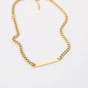 Wholesale Modern Style Stainless Steel Women Cuban Link Necklace Gold Plated Horizontal Blankバーネックレスゴールド