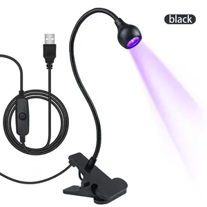 Lampu Ultraviolet Led Clip-On, lampu UV tabung logam fleksibel USB Mini lampu UV Gel Curing lampu meja pengering kuku untuk seni kuku DIY