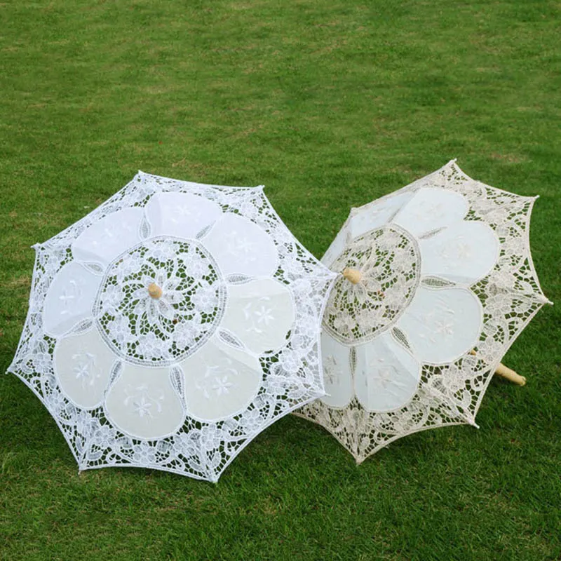 Paraguas de encaje para boda, sombrilla nupcial de 43cm, bordado de algodón, color blanco y Beige, para fotografía de boda XD067