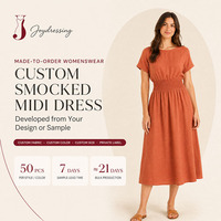 Pabrik Joydressing Gaun Midi Linen Wanita Custom Polos Lengan Pendek Pinggang Berkerut Model A-Line Gaun Musim Panas OEM ODM