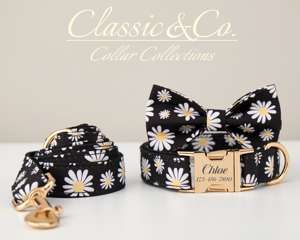 Collier et laisse pour chien en velours personnalisé Daisy Solid avec nœud papillon, gravure personnalisée du nom de l'animal, boucle en métal, cadeau d'anniversaire pour chiot, couleur lilas - Product Image 3