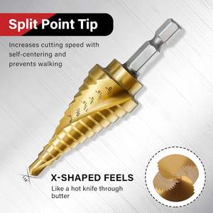 مجموعة مثاقب دريل ستيب ملتوية من فرييك HSS 4241، مطلية بالتيتانيوم سداسية الشكل، عالية الكفاءة، مع مثقاب مركزي أوتوماتيكي، قصيرة الطول، للحفر المزدوج - Product Image 3