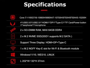 MiniTree 10e 11e génération I9 10880h <span class=keywords><strong>11800H</strong></span> I7 1165g7 Nuc Ordinateur de bureau 2*ddr4 Nvme Ssd 3x4k Affichage Htpc Ordinateur de jeu Tout-en-un - Product Image 4