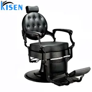 Kisen Professional Salon Furniture Suppliers High Quality Luxury Vintage Black Hair Cut Barber Chairs With Super Hydraulic Pump