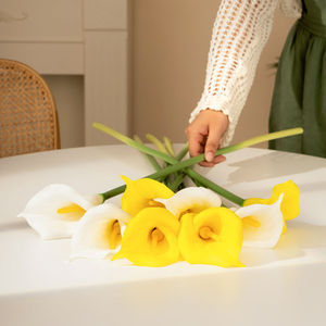 Flor Artificial de Lirio de Cala de Seda, Blanca y Amarilla, Tallo Grande Individual, Decoración para Bodas y Hogar - Product Image 4