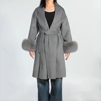 Manteau long en laine d'alpaga double face avec ceinture, élégant, sur mesure, vente en gros, automne-hiver, femme, décontracté, long manteau en laine