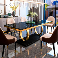 Ensemble de table à manger rectangulaire de luxe, plaque de pierre en acier inoxydable doré, table de salle à manger en marbre, meubles de restaurant modernes et abordables