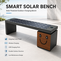 Banc solaire intelligent d'extérieur avec chargeur USB sans fil, haut-parleur Bluetooth, éclairage LED résistant à l'eau - Utilisation dans les parcs, les écoles et les patios