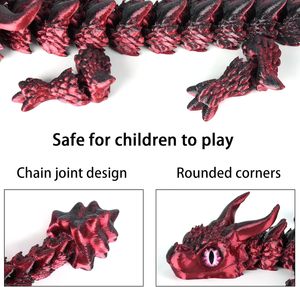 Juguete Antiestrés de Dragón Impreso en 3D de 12 Pulgadas, Rojo y Negro, con Ojos Vívidos, Flexible y Articulado, Decoración para Escritorio Ejecutivo, para Hogar y Oficina, Hecho de Plástico - Product Image 5