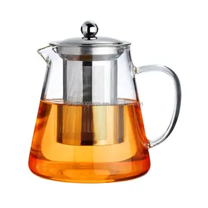 Teko Kaca Borosilikat Mekar, Pembuat Teh 550Ml 750Ml 950Ml 1300Ml dengan Infuser