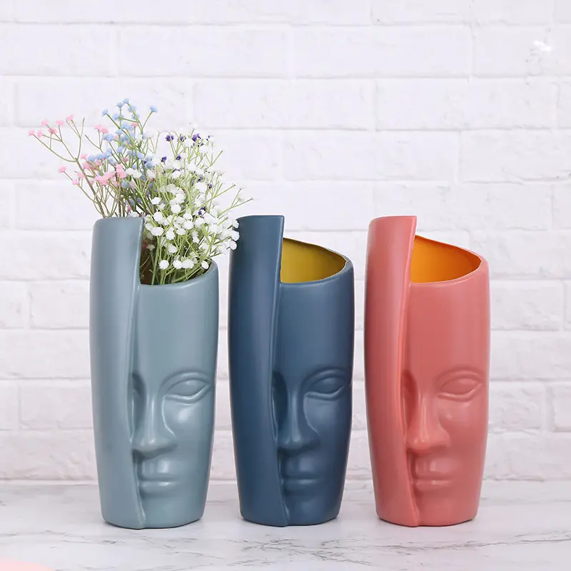 Half Menselijk Gezicht Ontwerp Home Decor Creatieve Plastic Bloem Vaseplastic Vaas Voor Bloemen Nordic Decoratie Luxe Pot Voor Bloem