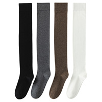 Chaussettes hautes en coton chaudes et sans coutures pour femmes, douces, extensibles, couleur unie, style décontracté, pour usage quotidien, à porter avec des mocassins