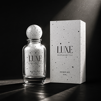 Nouvelle arrivée, flacon de parfum en verre rond avec vaporisateur interne, 30 ml, 50 ml, flacon de parfum personnalisé blanc, 100 ml avec boîte et couvercle de luxe