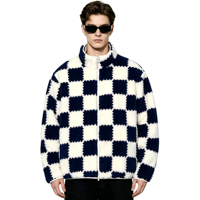 Veste en sherpa à carreaux pour homme, fermeture éclair, manteau en polaire d'hiver, fabrication sur mesure, étiquette privée, vente en gros