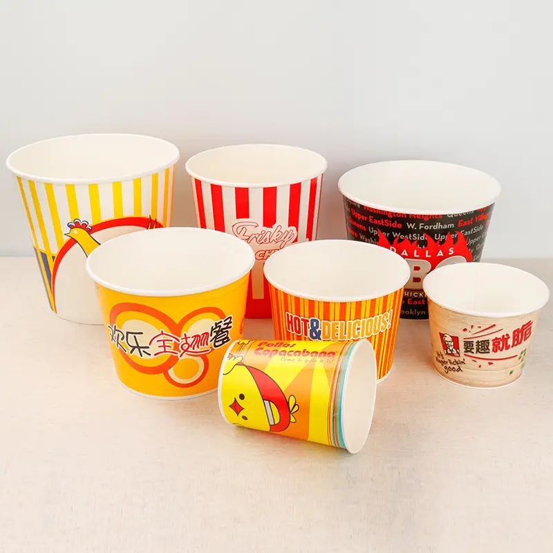 Custom printed logo chicken wing burger family share bucket food packaging take away paper popcorn bucket
