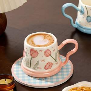 Vente en gros de tasses à fleurs en céramique de haute qualité, créatives, avec poignée, mignonnes, 390 ml, peintes à la <span class=keywords><strong>main</strong></span> <span class=keywords><strong>sous</strong></span> glaçure, tasses à thé ou à café, cadeau - Product Image 6