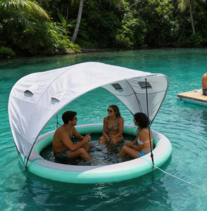 Bouée gonflable en PVC robuste avec auvent, île flottante pour <span class=keywords><strong>piscine</strong></span>, pour adultes et enfants - Product Image 3