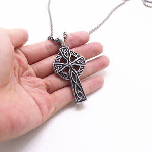 yunnique Celtic <b>Cross</b> Pendant Necklace Stainless Steel Unisex Fashion Jewelry 316L Metal <b>Chain</b> For Men Women Trendy Design - Product Image 2