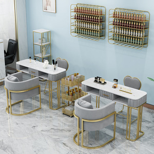 Modernes rosa Nagel Salon Möbel Set Eisen Maniküre Tisch Schrank Schreibtisch Hocker Stuhl Metall Material für Nagels tange - Product Image 5