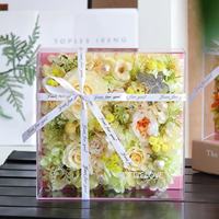 Boîte cadeau de fleurs préservées, boîte carrée en acrylique avec rose éternelle pour Noël, la Saint-Valentin, un mariage, la décoration de la maison, un cadeau