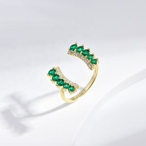 custom 925 plata sterling <b>silver</b> personalized zircon <b>ring</b> fashion hip hop unique gold plated adjustable geometric <b>emerald</b> <b>rings</b> - Product Image 3