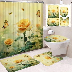 Set <span class=keywords><strong>Tenda</strong></span> Doccia 3D con <span class=keywords><strong>Farfalle</strong></span> e Rose, 4 Pezzi, in Tessuto Poliestere Impermeabile, Decorazione Bagno con Tappetini Antiscivolo e Copriwater - Product Image 6