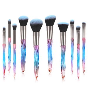 Venta al por mayor 10PCs Nylon Hair Make Up Brush Sets Transparent Glitter Bling Crystal Mango Maquillaje - Product Image 2