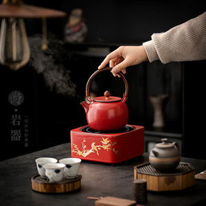 Shangyan Red Ceramic Teapot With Handle And Filter Single Pot Stovetop <b>Tea</b> <b>Maker</b> Heat Resistant For Household Use - Product Image 3