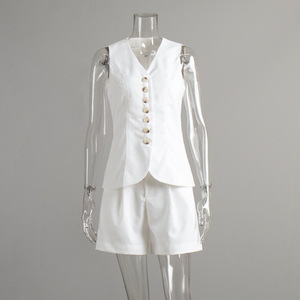 Conjunto Casual de 2 Piezas para Mujer, Camiseta sin Mangas y Pantalones Cortos de Lino y Algodón - Product Image 5