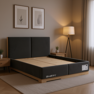 โครงเตียงหุ้มเบาะกำมะหยี่สีเทา ไม้ไม้อัด ดีไซน์เรียบง่าย ทนทาน - Product Image 2