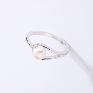 Copper Dainty Pink Freshwater Pearl <b>Ring</b> CZ Accent <b>Thin</b> Band Minimalist Pearl Jewelry for Women Daily Wedding Gift - Product Image 4